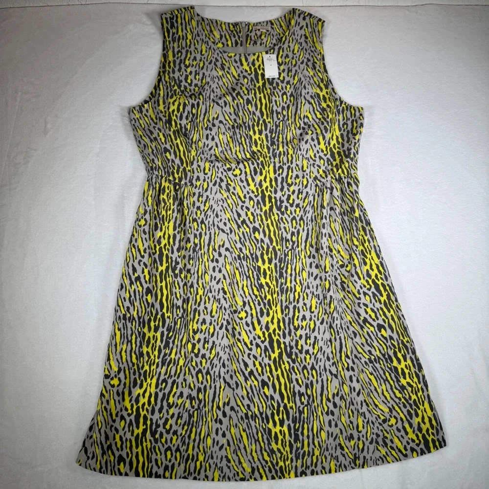 GAP New‎ Animal Print Sleeveless Sheath Dress Yellow Gray Black Plus Size 16